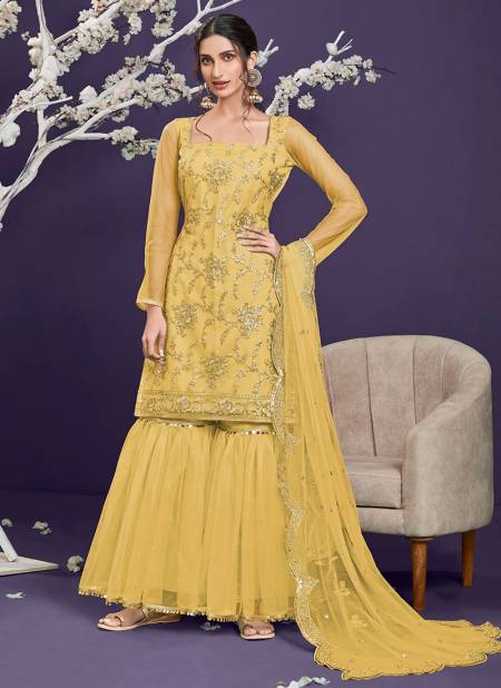 Yellow Colour Latest Heavy Festive Wear Butterfly Net With Embroidered Sharara Collection 2324-C
